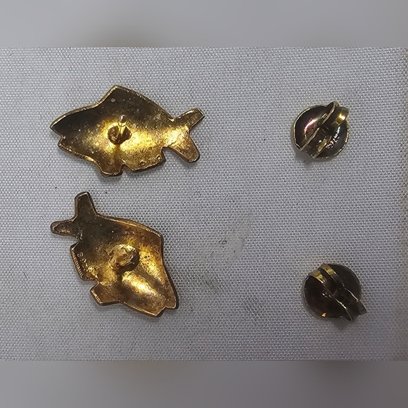 Vintage Sterling Gold Plated Handmade Enamel Cloisonne Fish Shape Stud Earrings - Picture 4 of 6